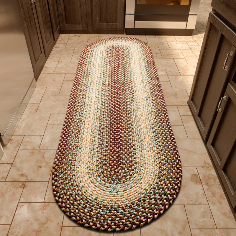 Tapis tressé bourgogne/beige Johannah, Ovale 2 pi x 8 pi