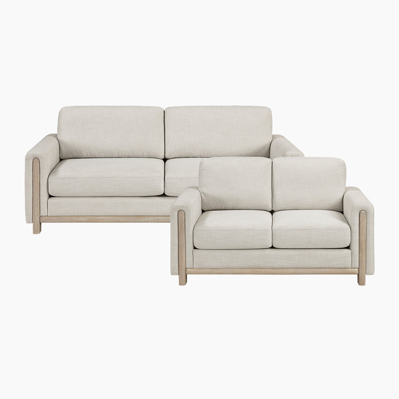 Ensemble de salon 2 pièces moderne et contemporain avec revêtement en tissu texturé, pieds en bois massif naturel et ressorts en mousse haute densité de qualité supérieure