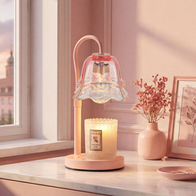 Lampe chauffe-bougie Flower avec minuterie - à intensité variable et réglable en hauteur avec 2 ampoules, décoration de chambre fantaisiste, dortoir, cadeau de la Saint-Valentin pour femmes - rose