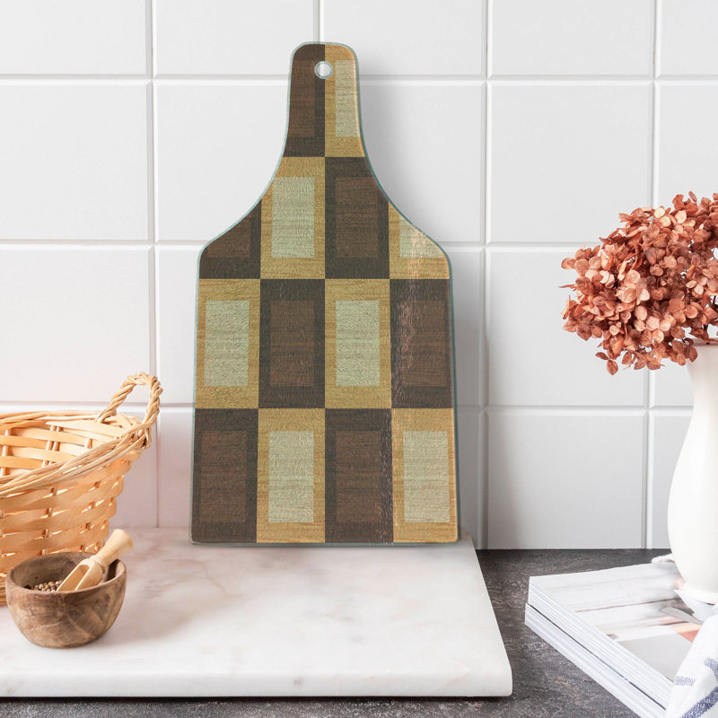 Ambesonne Board Game Tempered Glass Cutting Board Checkered Chess Square Brown and Pale Brown