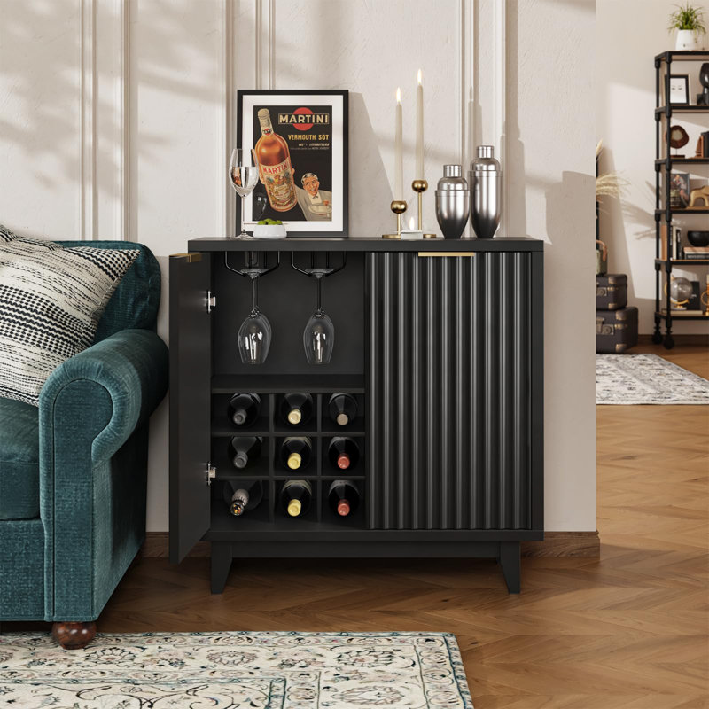 Buffet moderne avec support à vin amovible, Noir