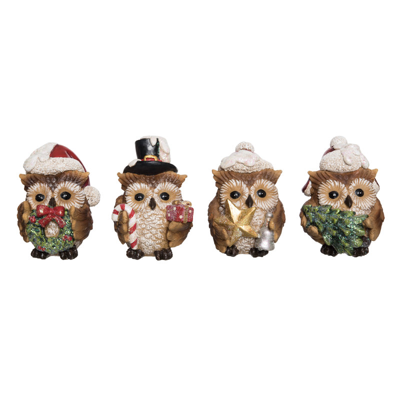 Ensemble de 4 décorations de Noël en résine Hibou Cmas Critter