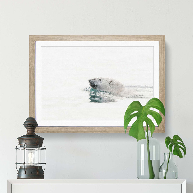 Polar Bear Swimming - Picture Frame Painting Print, Oak Framed, 27cm H x 36cm W x 2cm D