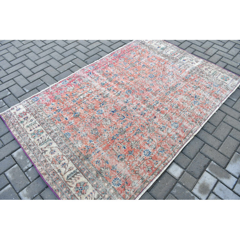 Vintage Turkish Handmade Area Rug With Bohemian Decor For Traditional Floor Mat In Boho Living Room