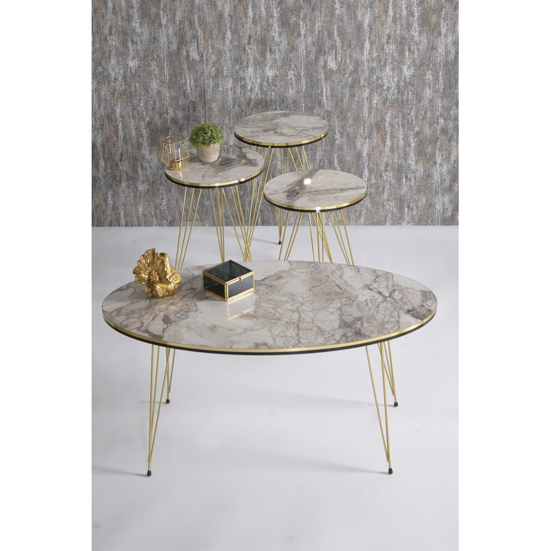 Luka Living Room Table Set, White Marble