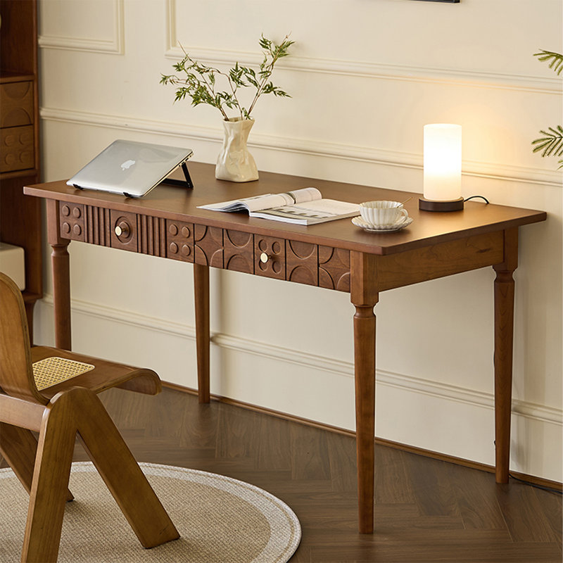Bureau rectangulaire en bois massif avec tiroirs Walnut, H 29,53 po x l 47,24 po x P 23,62 po