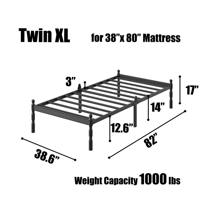 14" Black Metal Twin XL Bed Frame with Roman Style Legs, Twin XL