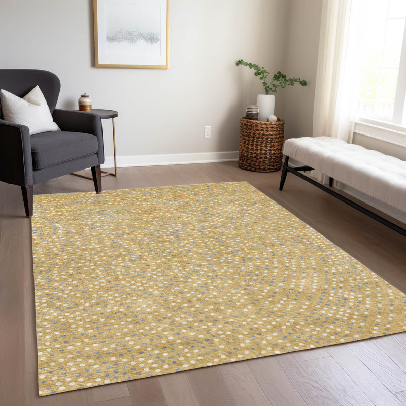 Mirelia Gold Washable Indoor-Outdoor Rug - , 5' x 7'6"