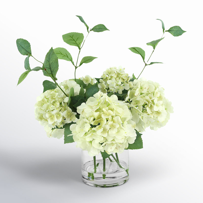 Hydrangea Floral Arrangement in Vase, White