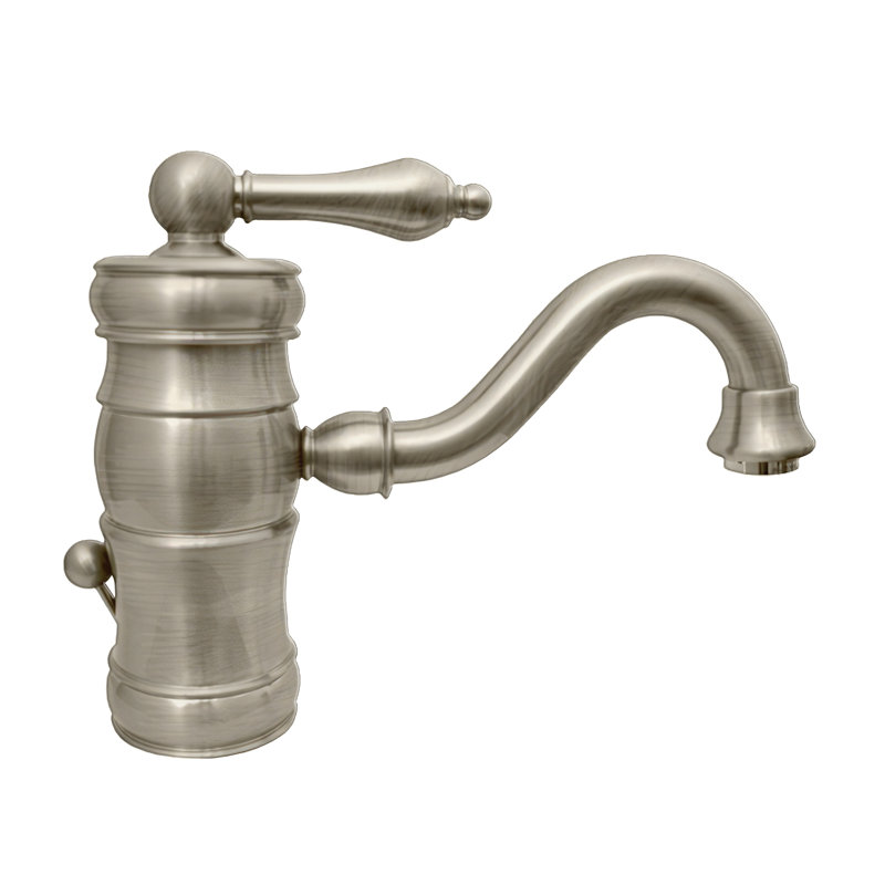 Robinet pour salle de bain à un trou, à un levier avec bec traditionnel et bonde escamotable Whitehaus, Nickel brossé