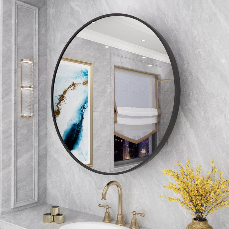 Zuhair Framed Medicine Cabinet Mirror Adjustable, Gold, 28'' H x 28'' W x 3.8" D