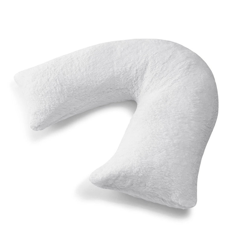 Teddy V Shape Pillow with Hollowfibre Filling, Soft Support Cushion for Head, Neck & Back, Washable Cover