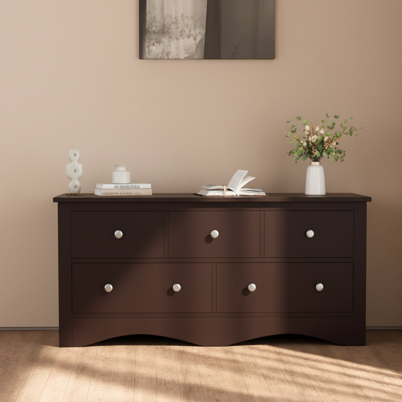 Commode double 5 tiroirs, commode en bois moderne pour chambre à coucher, Brun
