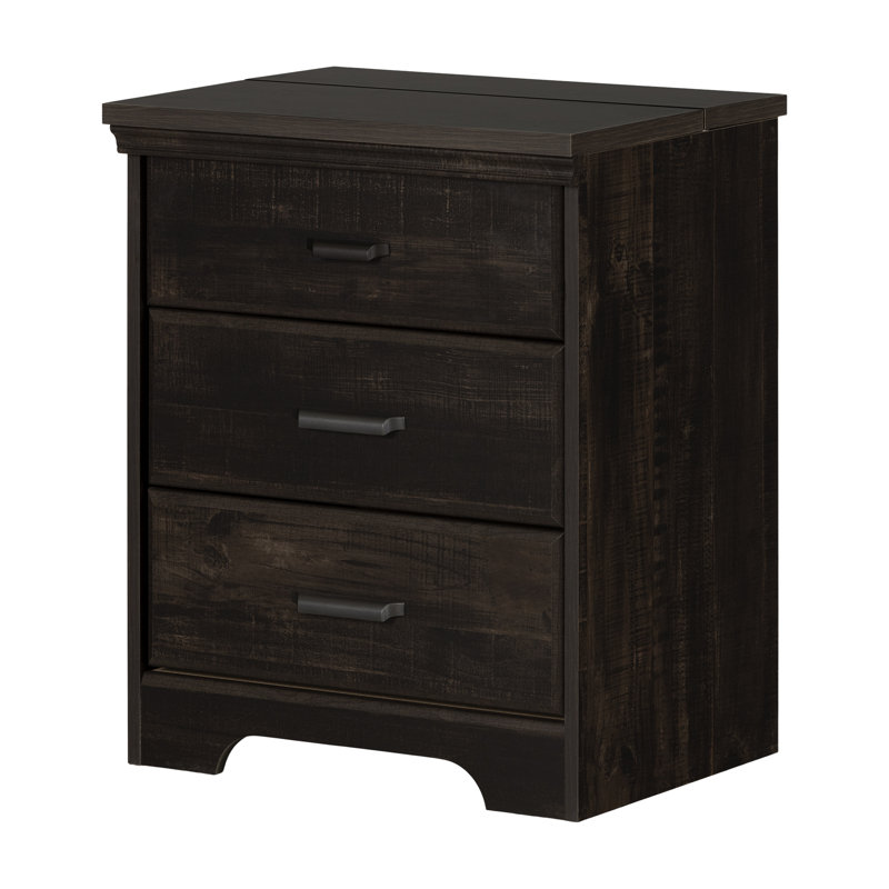 Rubbed Black 2-Drawer Nightstand with Charging Station