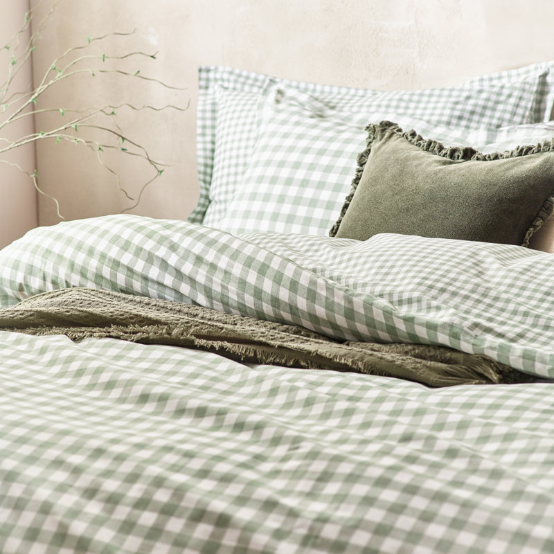 Barton Gingham Check Duvet Cover Set, Single Duvet Cover +  1 Standard Pillowcase, Green/White