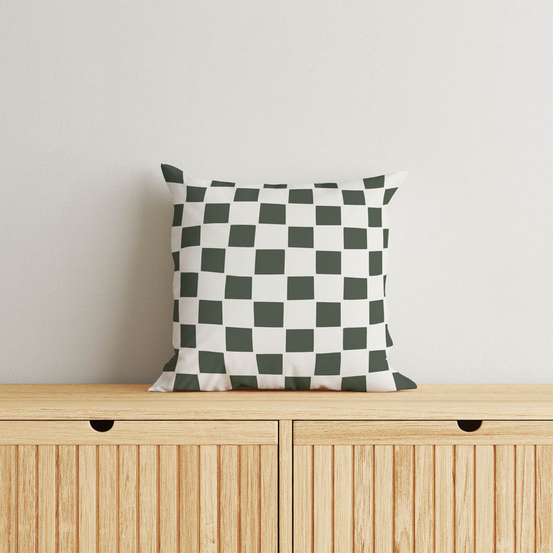 Coussin à carreaux, Chimichurri / vert, H 18 po x l 18 po