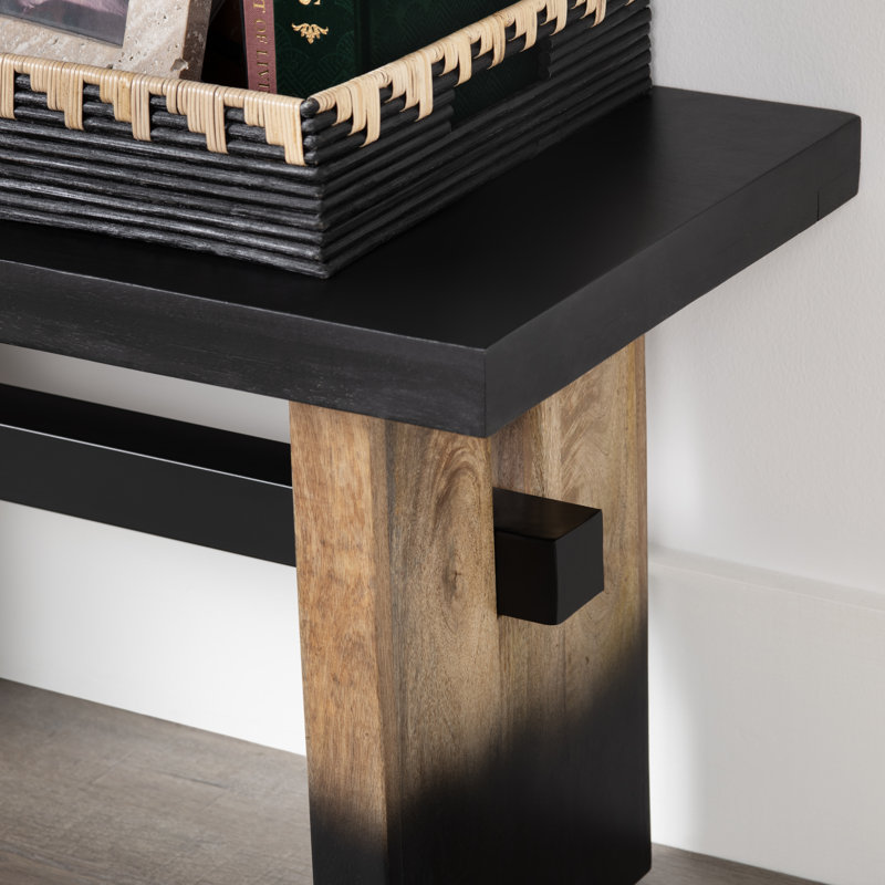 65 in. Black Solid Wood Accent Bench with Black Iron Cross Bar