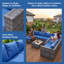 Ensemble de canapé de patio bleu et gris avec coussins - salon d'extérieur en rotin et fer PE toutes saisons