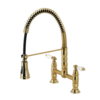 Kingston Brass Heritage Double-Handle 2-Hole Deck-Mount Pre-Rinse Bridge Kitchen Faucet