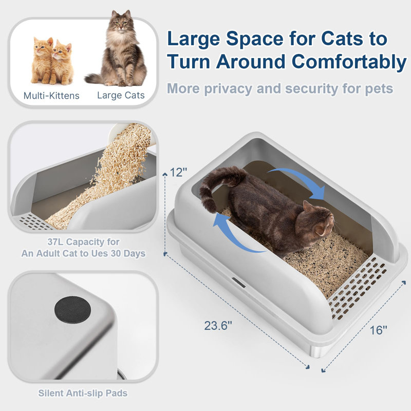 Extra Large Gray Stainless Steel Enclosed Cat Litter Box with Lid