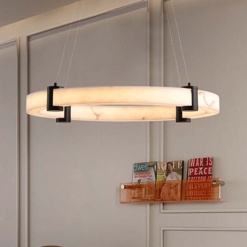 Luminaire suspendu moderne à DEL, lustre suspendu rond de 24 pouces à hauteur réglable, plafonnier en résine imitation marbre pour salle à manger, îlot de cuisine et salon