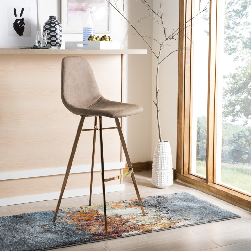 Nazzaro Upholstered Counter Stool with Metal Frame, Bar Stool (29” Seat Height), Brown