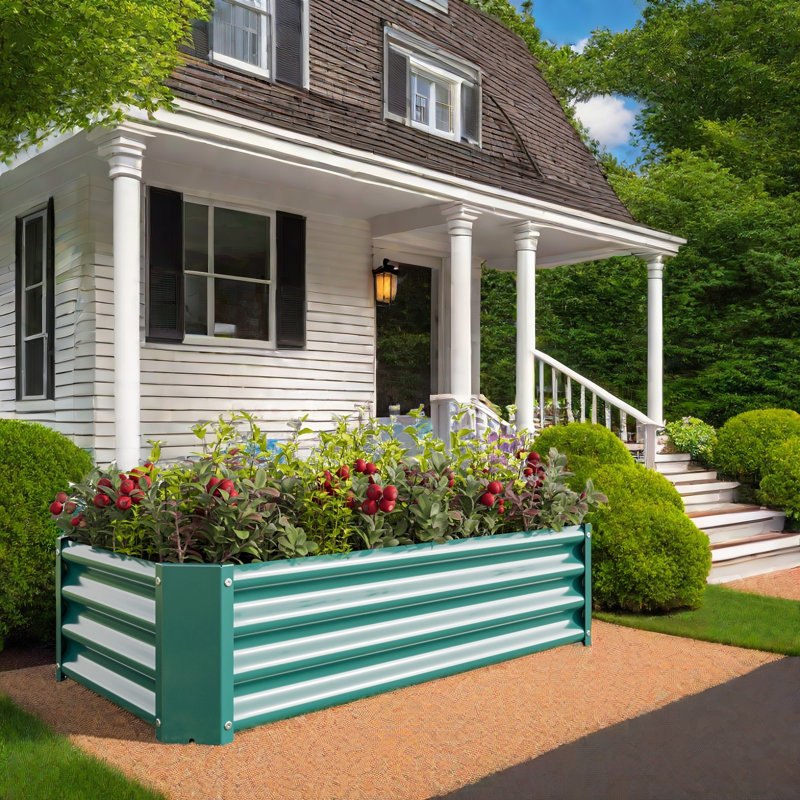Metal Corrugated Iron Raised Garden Bed for Outdoor Plants, Vegetables, and Flowers, Gray, 17.72" H x 94.49" W x 47.25" D