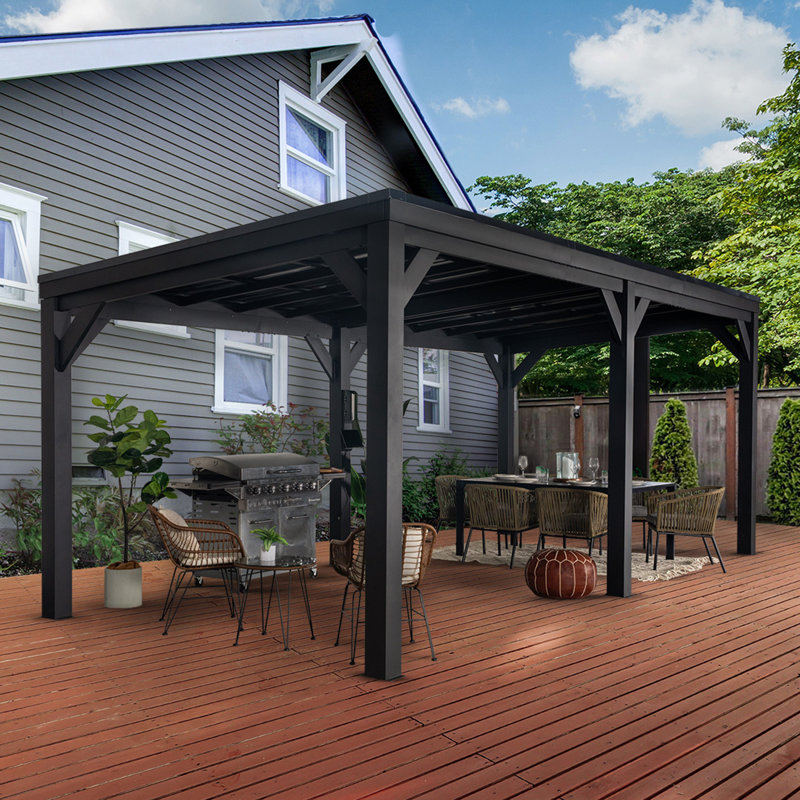 Stonebridge Black Galvanized Steel Outdoor Gazebo with Hardtop Roof