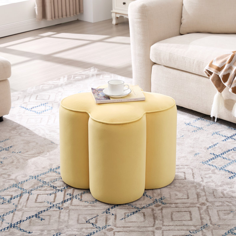 Leiani Modern 18.5" Wide Velvet Upholstered Ottoman, Yellow Velvet