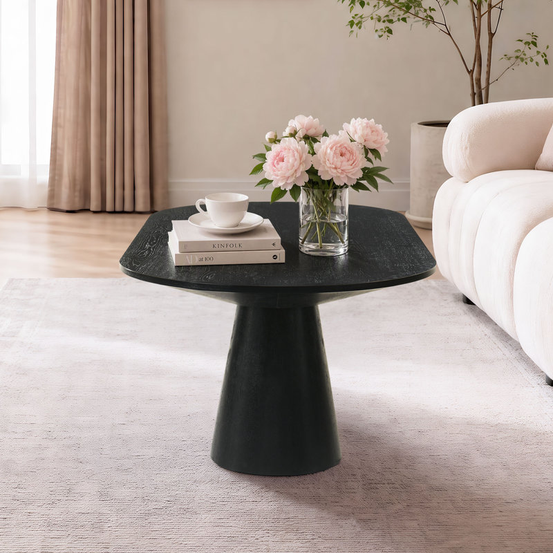 Table basse ovale en bois avec plateau de 120 cm (47,2 po), facile à assembler, Noir