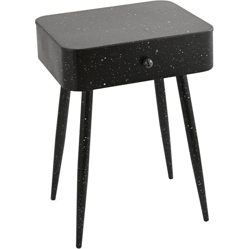 Rylan 1 - Drawer Iron Nightstand, Black Terrazzo Pattern