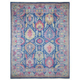 Hand Knotted Wool Area Rug in Blue