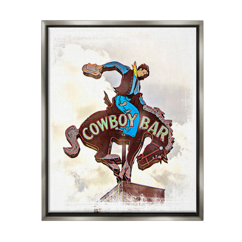 «Cowboy Bar Sign Floater Frame» par Jerry Cowart sur toile, Cadre flottant gris lustré, H 21 po x l 17 po
