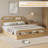 Bed Frame with Storage Headboard and Footboard, Low Platform Bed for Bedroom, No Box Spring Needed, Beige-1609652275-1609652292