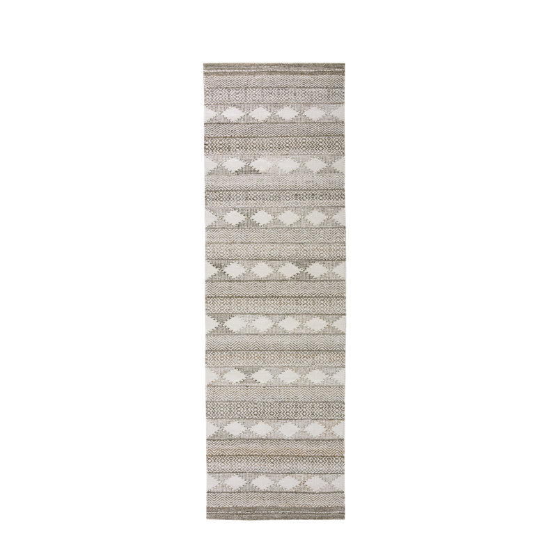 Checkmate Stripe Hand Woven Dhurrie Geometric Area Rug, Runner 2'6" x 8'