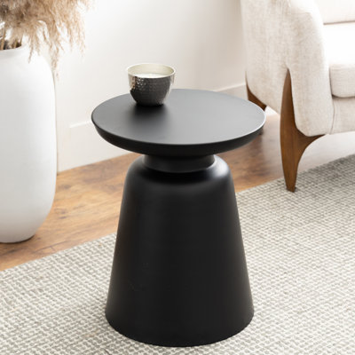 Belana Black Metal Geometric Art Deco Inspired Side End Accent Table, 14" x 14" x 18"