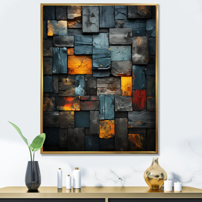 Grunge cubes dorés abstrait géométrique VII - art mural abstrait