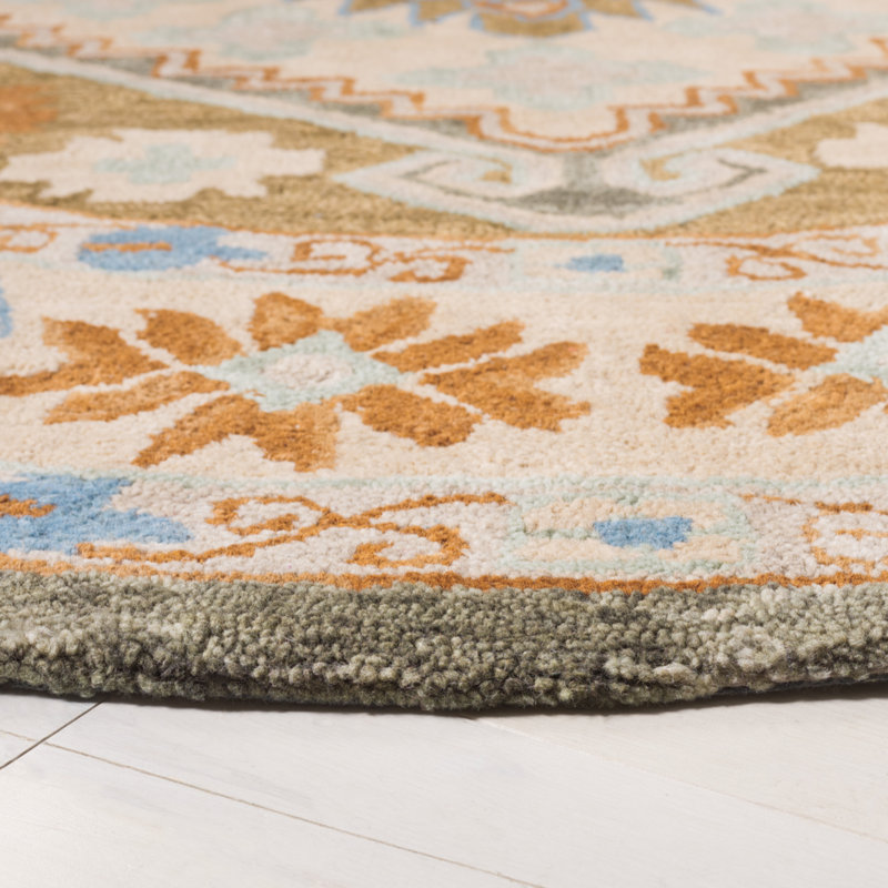 Tapis oriental en coton touffeté à la main ivoire / bleu clair Marcous, Rond 6 pi