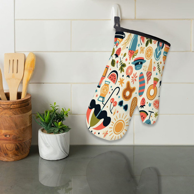 Retro Beach Graphics Oven Mitt Cotton Twill