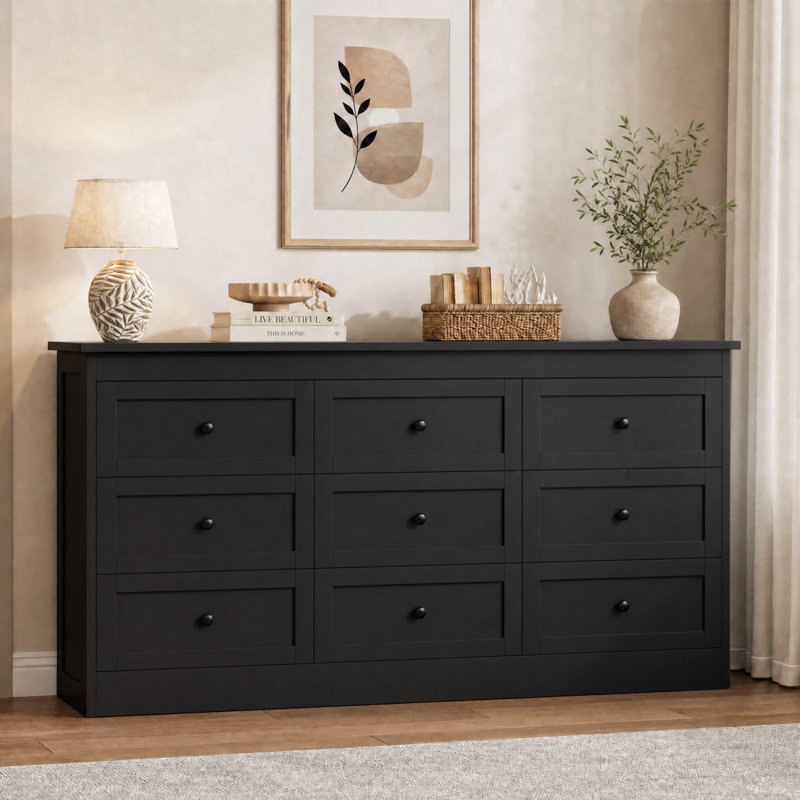 Commode 9 tiroirs l 59 po, Noir