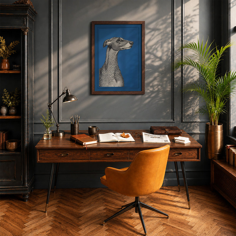 Greyhound Profile Modern - Framed Print, A1 - 84.1 x 59.4 cm, Walnut