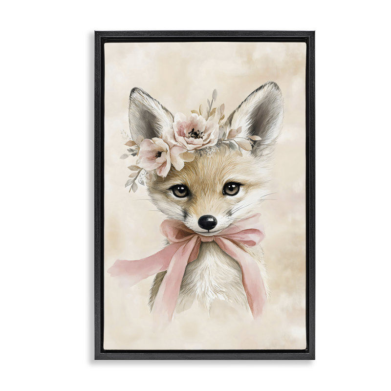Sweet Baby Fox avec cadre flottant à nœuds, design Creative Studio, Cadre flottant noir de jais, H 25 po x l 17 po