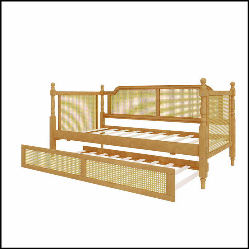 Lit de jour en rotin traditionnel avec lit gigogne pour chambres d'amis et espaces limités, alliant style et fonctionnalité
