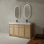 Meuble-lavabo autoportant de 60 po avec lavabo double en résine blanche et 4 portes d'armoire à fermeture en douceur (KD-PACKING)