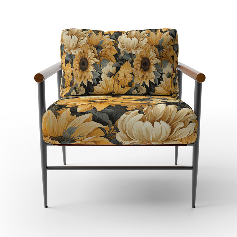 Fauteuil d'appoint rembourré rustique à motif de tournesol jaune I