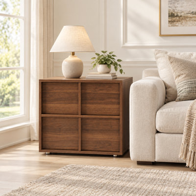 2-Drawer Wood Grain Nightstand, Modern Walnut Bedside Storage Cabinet, 19.7" Wide End Table for Bedroom