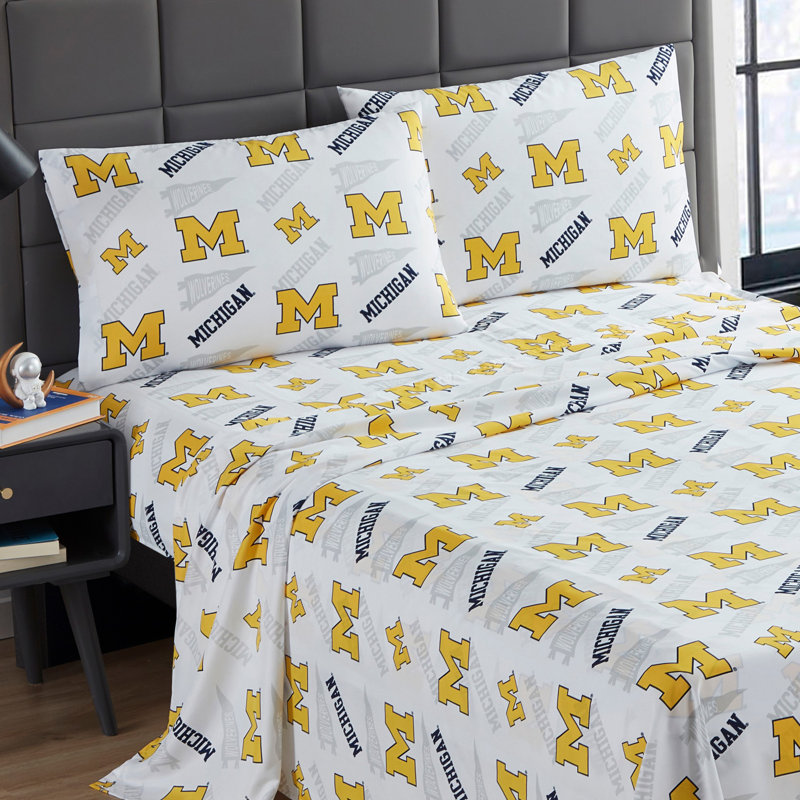 NCAA Bed Sheet Sets By Sweet Home Collection, Michigan Wolverines - Queen, Queen Sheet Set with 2 Pillowcases