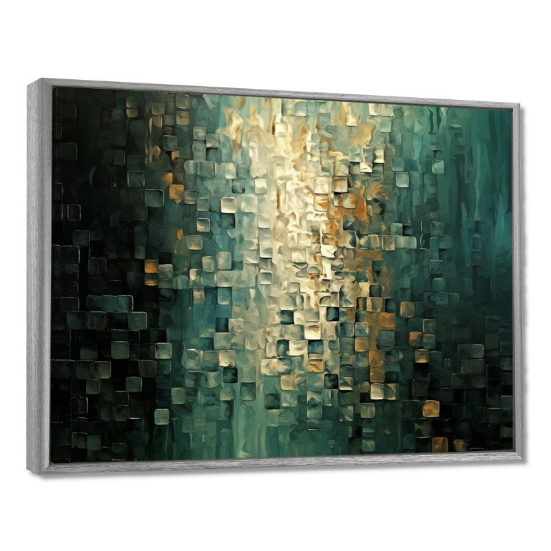 Célébration de possibilités rétro or foncé bleu sarcelle I - Art abstrait encadré, H 24 po x l 32 po, Argent argent