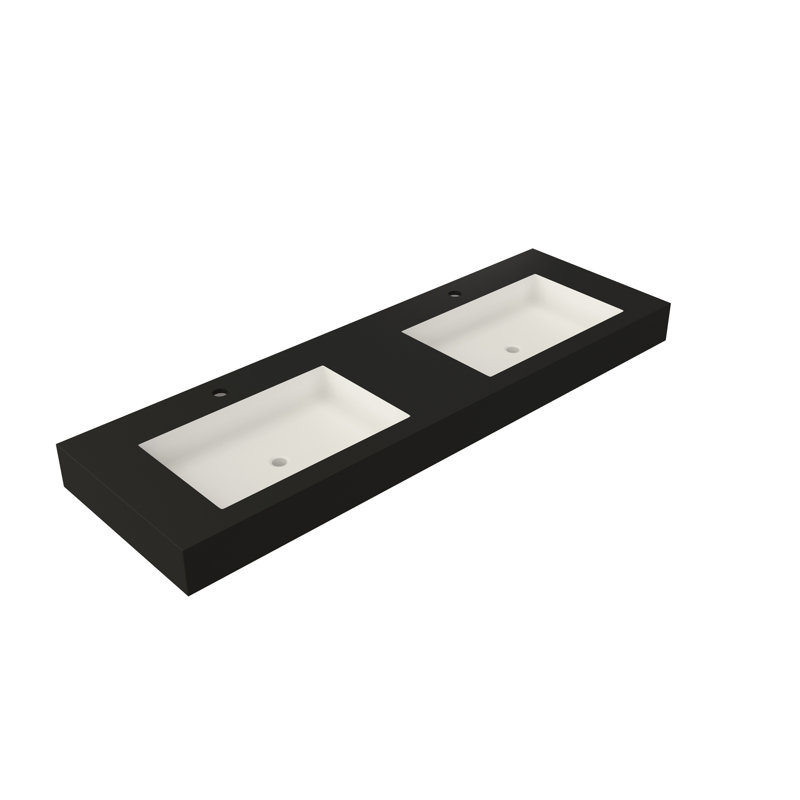 Lavabo de salle de bain en résine de surface solide pour salle de bain - noir mat, 46,41 po de profondeur, 18,54 de largeur, 4,34 de hauteur, 54,9 lb d'espaces à utilisation spatiale équilibrée, qualité de teinture, installation flexible, esthétique homogène,