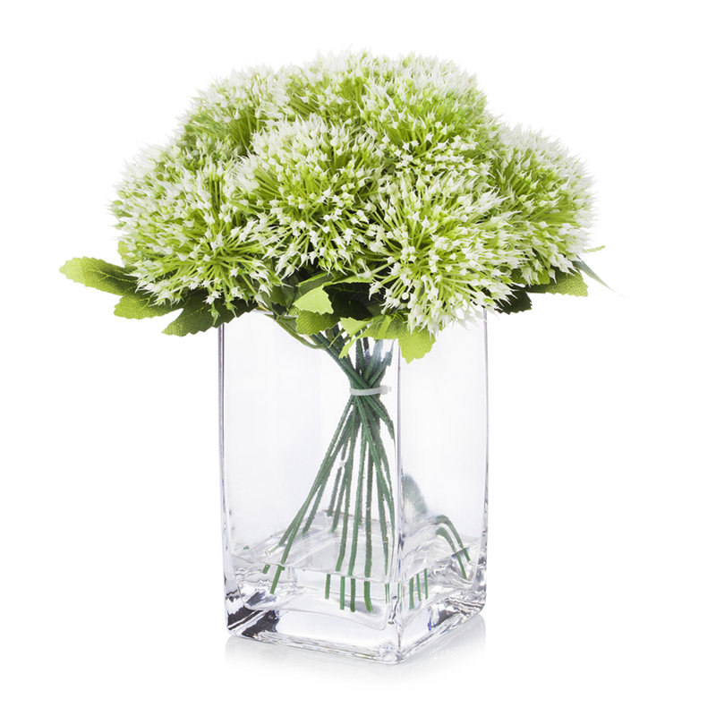 Faux Silk Arrangement in Vase, White Green